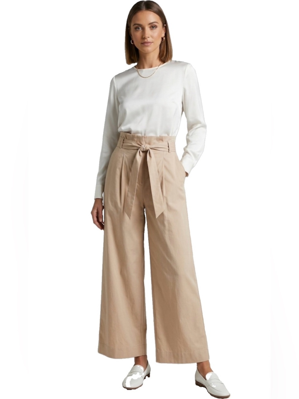 Free People Movement High-Waist Wide Leg Tie-Belt Women’s Tan Pants Size Small